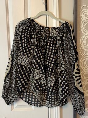 NWT Free People Black & Cream Printed Peasant Blouse Set Size XS